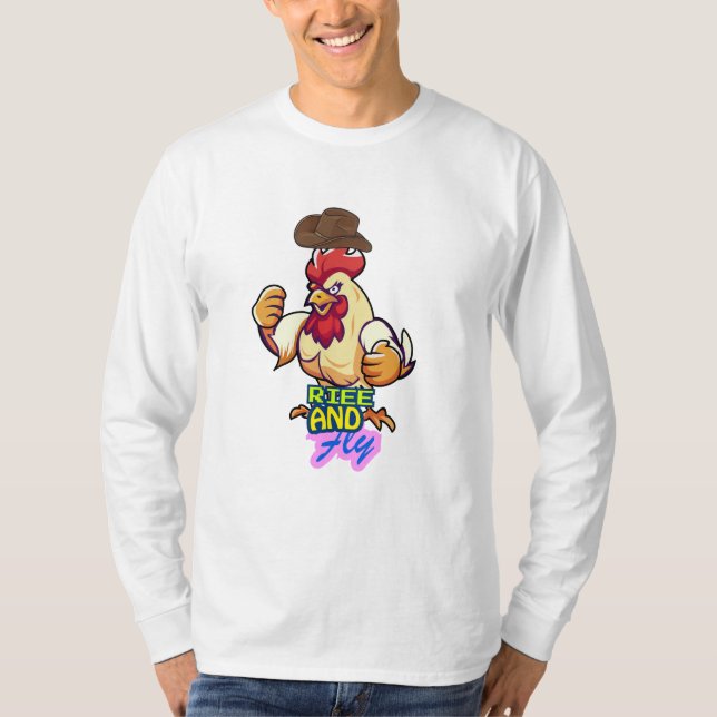 Funny Chicken Rise and Fly” T-Shirt (Vorderseite)