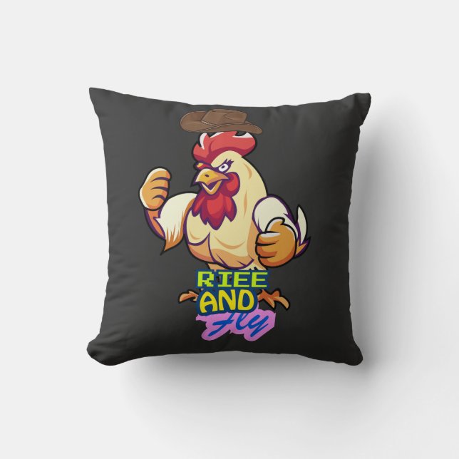 Funny Chicken Rise and Fly” T-Shirt Kissen (Vorderseite)