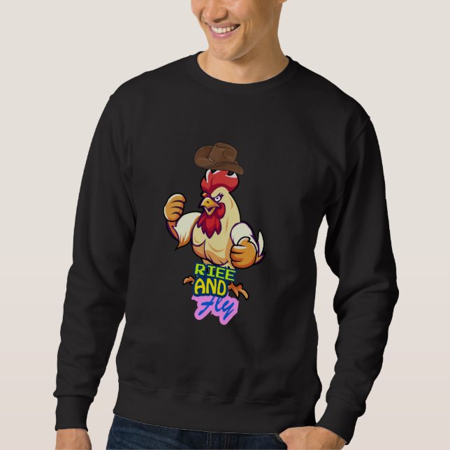 Funny Chicken Rise and Fly” T-Shirt Sweatshirt (Vorderseite)