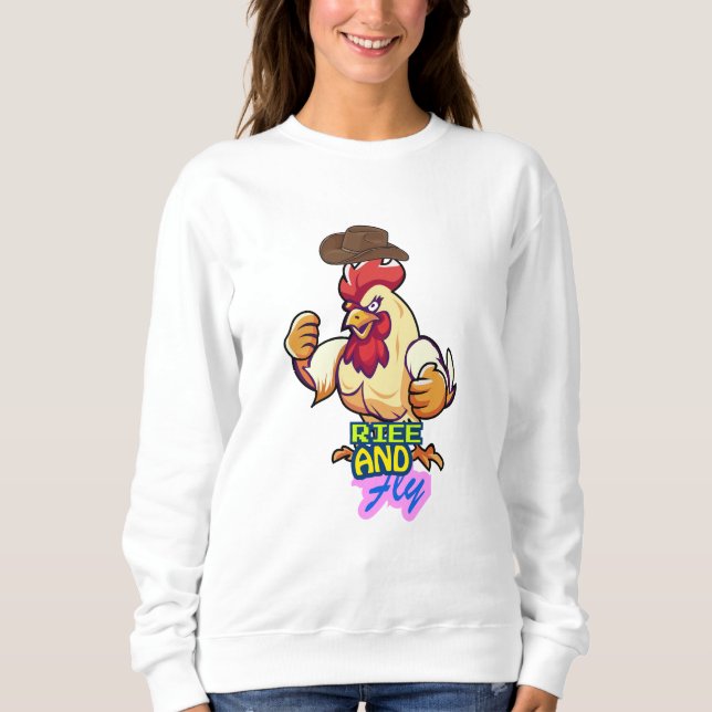 Funny Chicken Rise and Fly” T-Shirt Sweatshirt (Vorderseite)