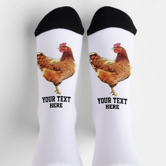 Funny Chicken Rooster Farm Custom Message Socken (Oben)