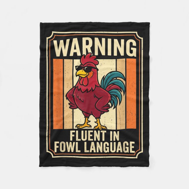 Funny Chicken Rooster Humor Warning Fluent In Fowl Fleecedecke (Vorderseite)