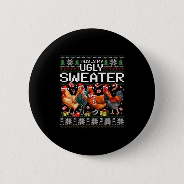 Funny Chicken Ugly Christmas Sweater Holiday Desig Button (Vorderseite)