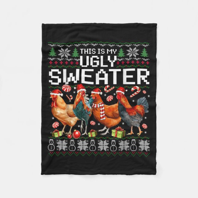 Funny Chicken Ugly Christmas Sweater Holiday Desig Fleecedecke (Vorderseite)