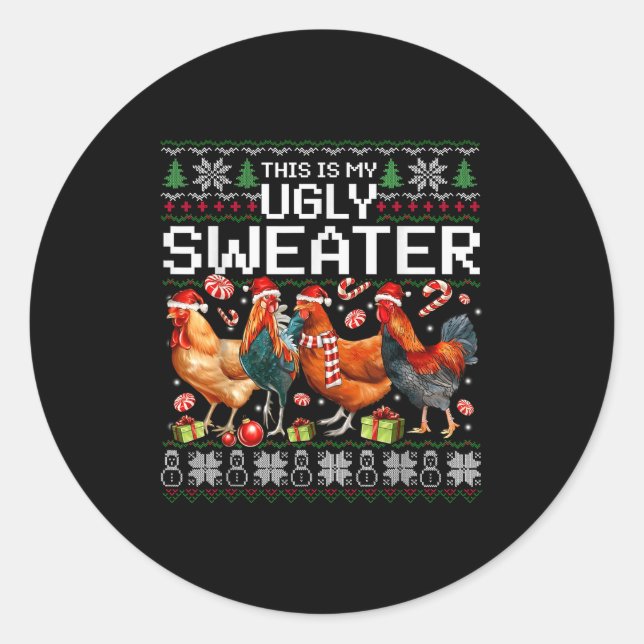 Funny Chicken Ugly Christmas Sweater Holiday Desig Runder Aufkleber (Vorderseite)