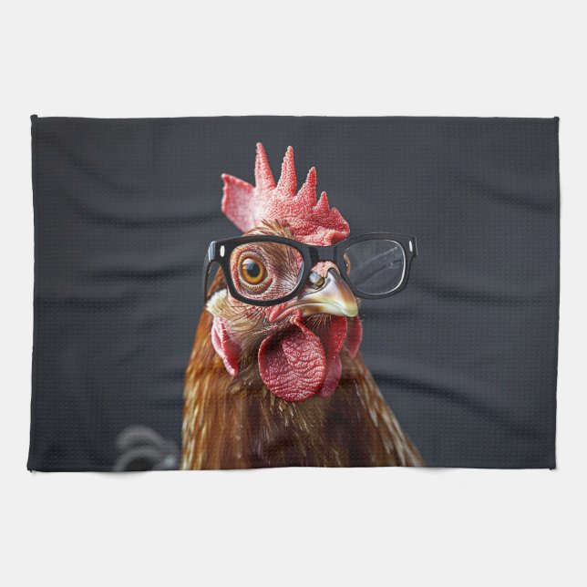 Funny Chicken Wearing Brillen Geschirrtuch (Horizontal)