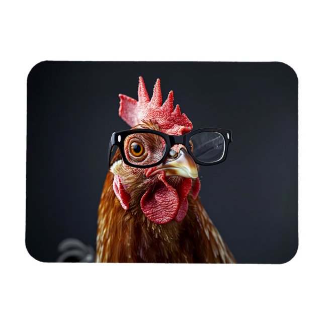 Funny Chicken Wearing Brillen Magnet (Horizontal)