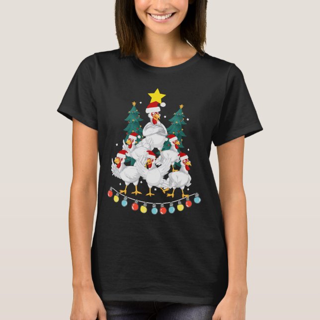Funny Chicken Weihnachtsbaum Lights Hühnchen Lover T-Shirt (Vorderseite)