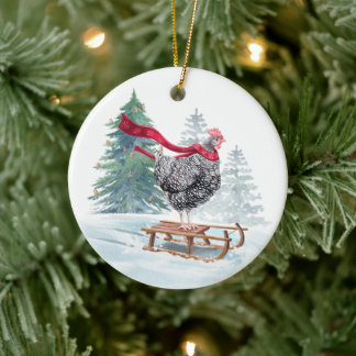Funny Chicken Weihnachtsbaum Rodelbahn mit Aussich Keramik Ornament