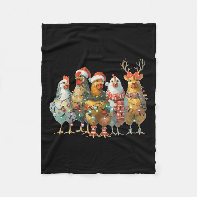 Funny Chicken Weihnachtsbeleuchtung Farm Tier Nied Fleecedecke (Vorderseite)