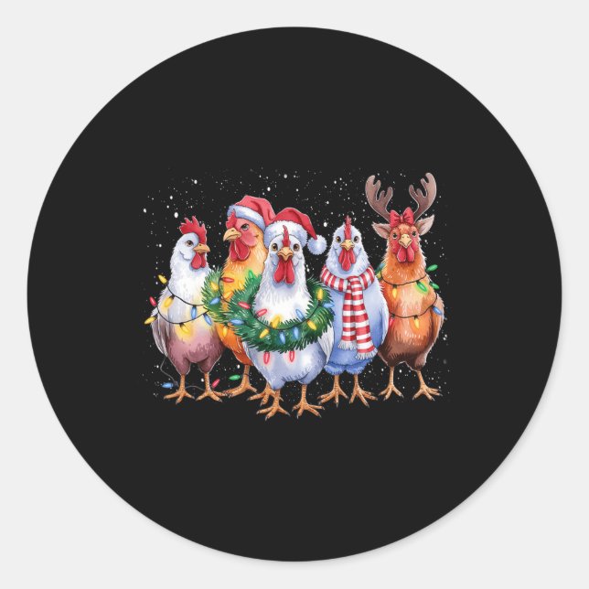 Funny Chicken Weihnachtsbeleuchtung Farm Tier Nied Runder Aufkleber (Vorderseite)
