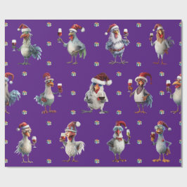 Funny Chicken Weihnachtsfest Party Lila Geschenkpapier