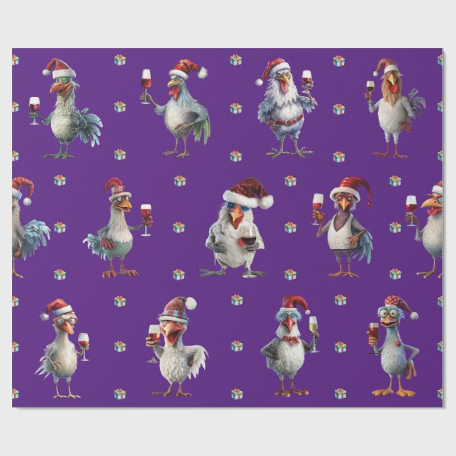Funny Chicken Weihnachtsfest Party Lila Geschenkpapier (Flach)