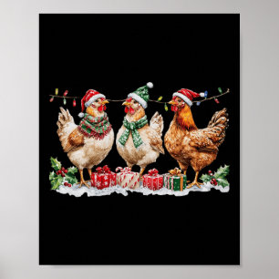 Funny Chicken Weihnachtshut Lights Farm Animal Cut Poster