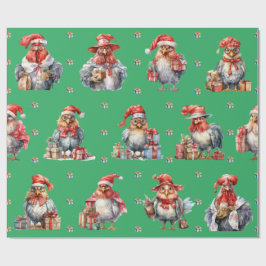 Funny Chicken Weihnachtskäufer Grün Geschenkpapier