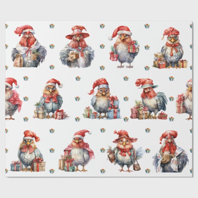 Funny Chicken Weihnachtsläden Weiß Geschenkpapier (Flach)