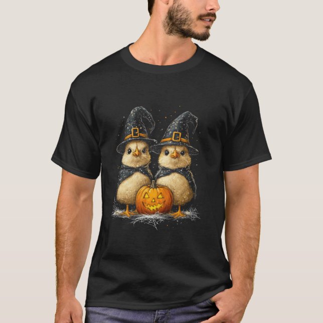 Funny Chickens Roosters Hexen Halloween-Kostüm T-Shirt (Vorderseite)