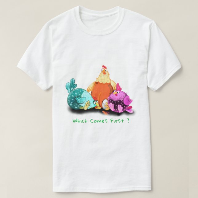 Funny Chickens Wart Eier zu Hatch - Dein Text T-Shirt (Design vorne)