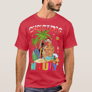 Funny Chiecken in Weihnachtsmannmütze Sonnenbrille T-Shirt