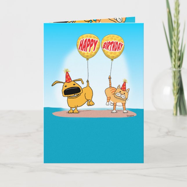Funny Chien et Chat Balloon Tails Carte d'annivers (Devant)