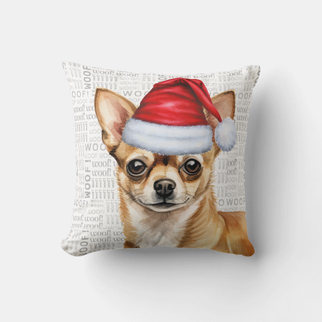 Funny Chihuahua Dog Aquarell Weihnachten Kissen (Vorderseite)