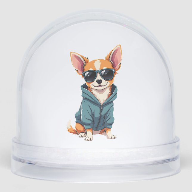 Funny Chihuahua Dog Easily Distracted By Large Dog Schneekugeln (Vorderseite)