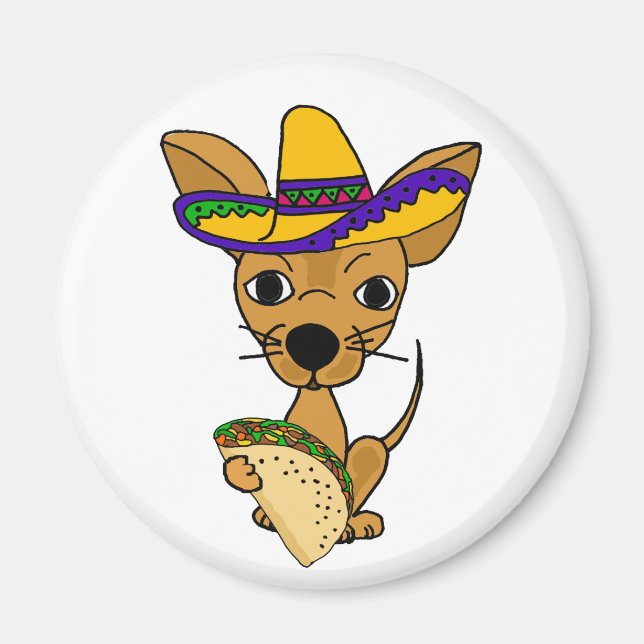 Funny Chihuahua frisst Taco Cartoon Magnet (Vorne)