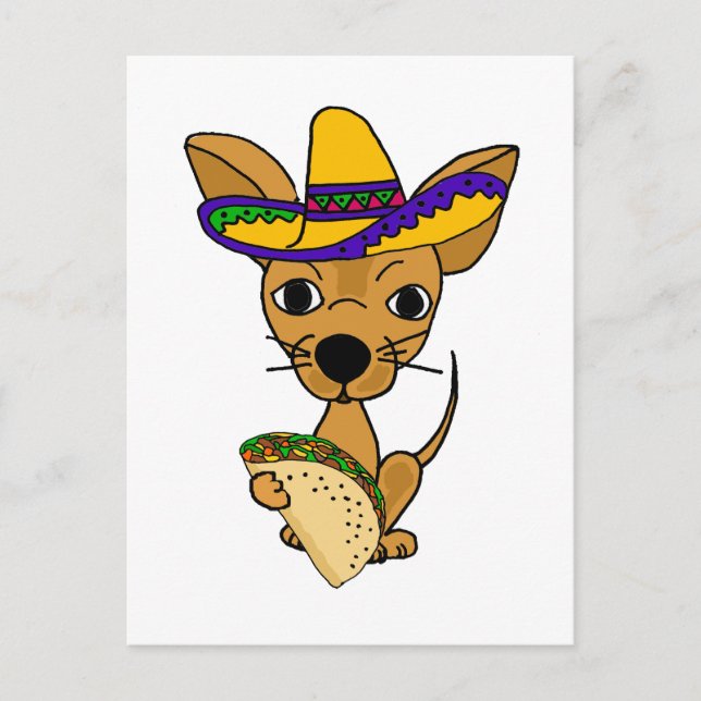 Funny Chihuahua frisst Taco Cartoon Postkarte (Vorderseite)