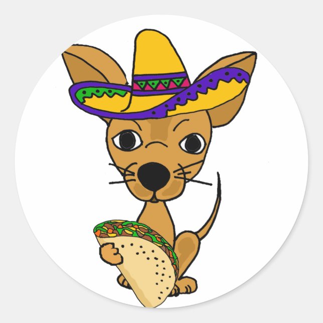 Funny Chihuahua frisst Taco Cartoon Runder Aufkleber (Vorderseite)