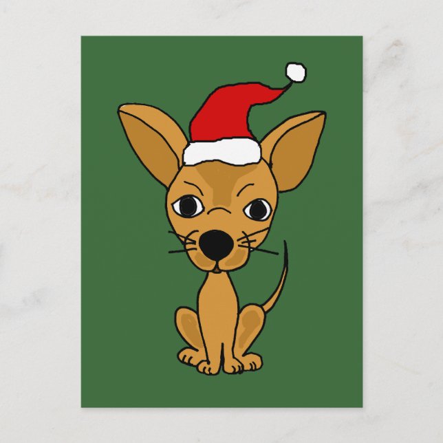 Funny Chihuahua Hund in Weihnachtsmannmütze Feiertagspostkarte (Vorderseite)