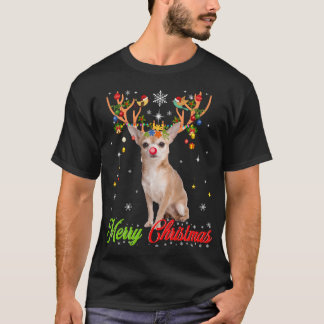 Funny Chihuahua Hund mit Antlern Frohe Weihnachten T-Shirt