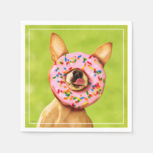 Funny Chihuahua Hund mit Sprinkle Donut auf Nase Serviette