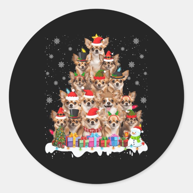 Funny Chihuahua Weihnachtsleuchten Tree Dog Lover  Runder Aufkleber (Vorderseite)