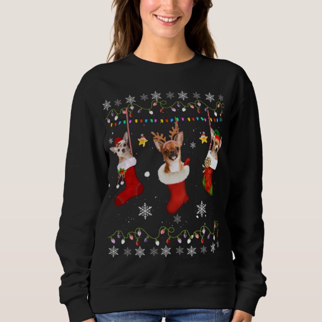 Funny Chihuahua Weihnachtssocken Lights Geschenk D Sweatshirt (Vorderseite)