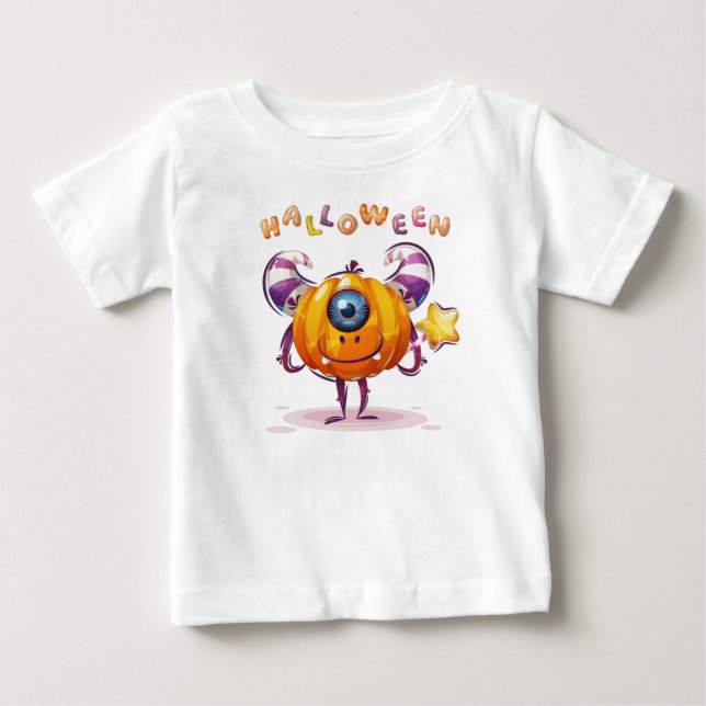 Funny Childish Halloween Pumpkin mit Zauberstab Baby T-shirt (Vorderseite)