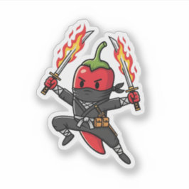 Funny Chili Pepper Fire Ninja Samurai Illustration Aufkleber