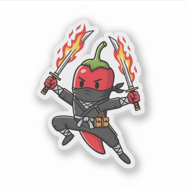 Funny Chili Pepper Fire Ninja Samurai Illustration Aufkleber (Vorderseite)