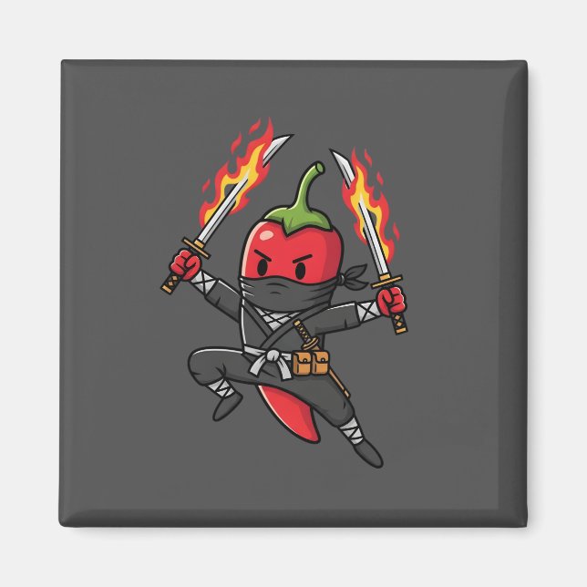 Funny Chili Pepper Fire Ninja Samurai Illustration Magnet (Vorne)