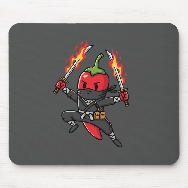 Funny Chili Pepper Fire Ninja Samurai Illustration Mousepad (Vorne)