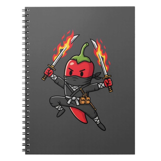 Funny Chili Pepper Fire Ninja Samurai Illustration Notizblock (Vorderseite)