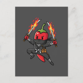 Funny Chili Pepper Fire Ninja Samurai Illustration Postkarte