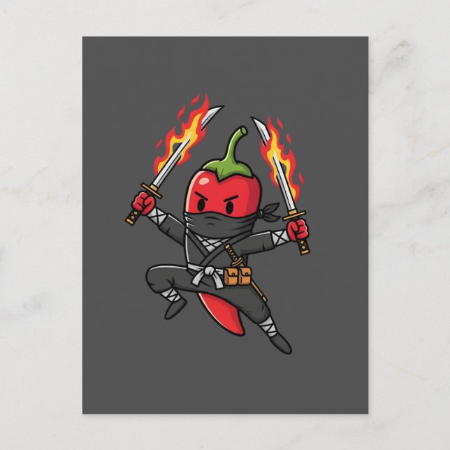 Funny Chili Pepper Fire Ninja Samurai Illustration Postkarte (Vorderseite)