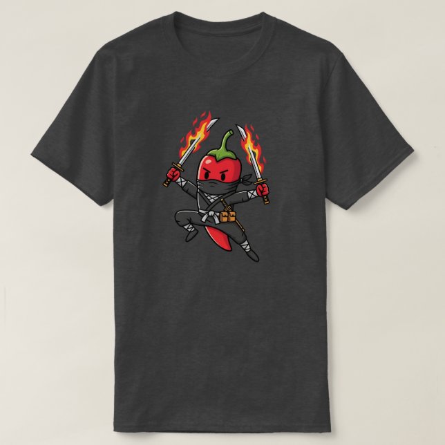 Funny Chili Pepper Fire Ninja Samurai Illustration T-Shirt (Design vorne)