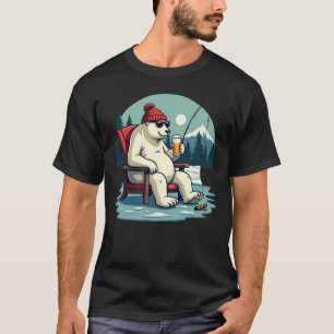 Funny Chill Polar Bear Beer Fishing T-Shirt