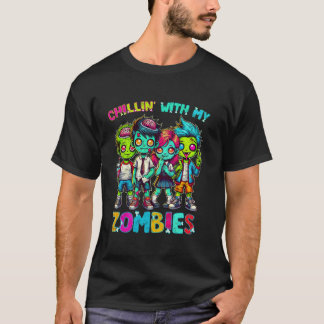 Funny Chillin mit meinen Zombies Zombie Halloween  T-Shirt