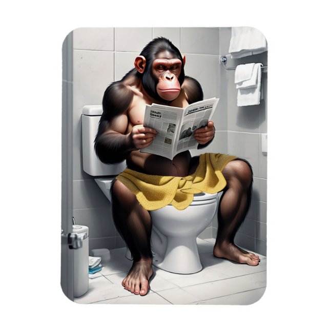 Funny Chimp auf einer Toilette Flexibler Kühlschra Magnet (Vertikal)