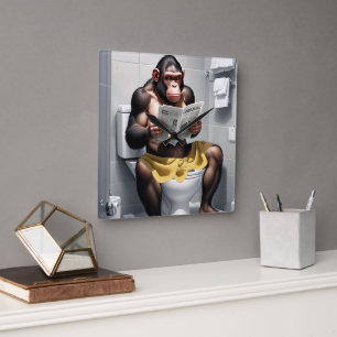 Funny Chimp auf einer Toilettenuhr, Quadratische Wanduhr