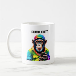 Funny-Chimp Chat-Schimpanse mit Telefon- Kaffeetasse