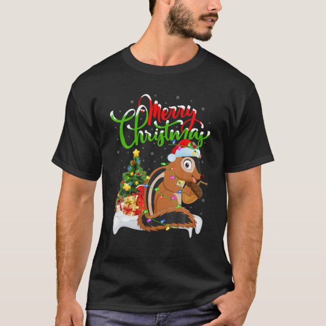 Funny Chipmunk Animal Lover Xmas Lighting Chipmunk T-Shirt (Vorderseite)