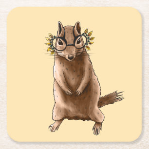Funny Chipmunk Eichhörrel Geek Animal Art Rechteckiger Pappuntersetzer